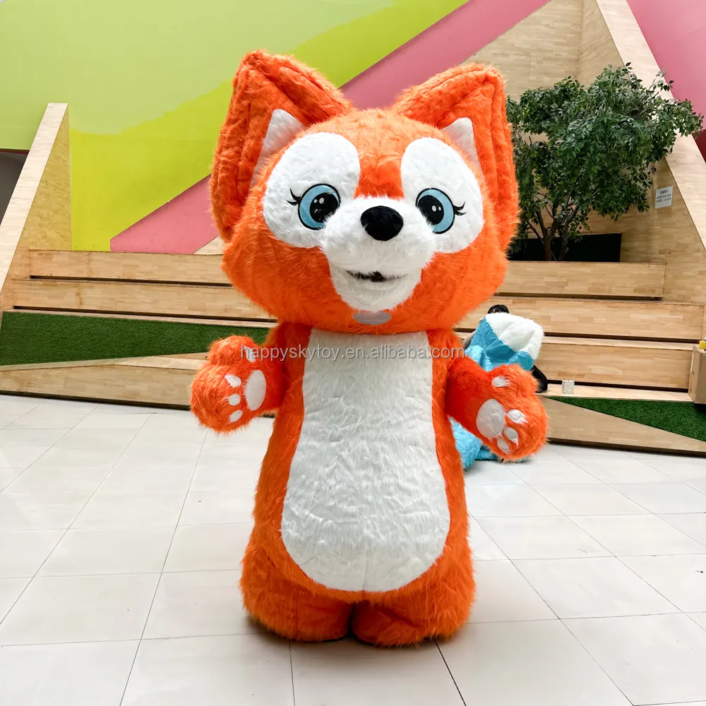 Venda quente laranja fox cartoon mascote inflável plush traje inflável andando mascote traje inflável