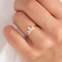 Bijoux personnalisés en argent 925 de créateur Bague de mariage en or avec diamants zircon taille marquise et pétale