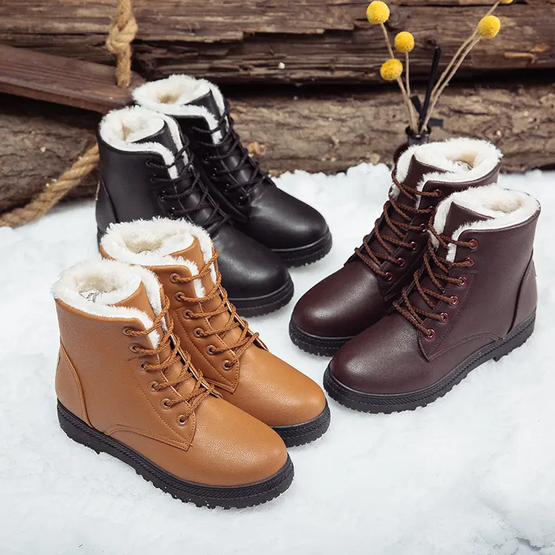 Winter warm and plus size comfortable snow boots women plus velvet student cotton shoes waterproof short boots