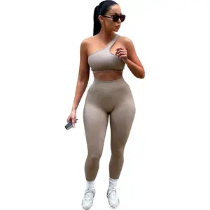 Wholesale customization gym fitness leisure One shoulder yoga legging bra set