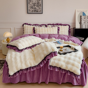 Juego de edredón de cama doble tamaño King de 4 piezas de lujo, edredón y funda de almohada de terciopelo suave, ropa de cama moderna elegante - Product Image 5