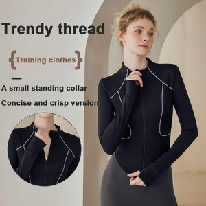 Chaqueta de pista para correr y Yoga con cremallera completa para mujer con agujeros para los pulgares, chaqueta de entrenamiento de manga larga ligera para Fitness, ropa deportiva personalizada - Product Image 3