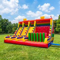 Grand toboggan gonflable commercial extérieur en PVC à double piste, château gonflable, aire de jeux pour enfants, toboggan gonflable géant à sec