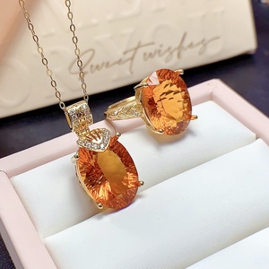 Ensemble de bijoux de luxe de haute qualité en argent 925 plaqué or avec citrine naturelle, bague/pendentif, inspiré des contes de fées, pour mariage, certifié CMA - Product Image 2