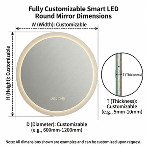 Espejo de baño redondo inteligente LED Kingstin, antivaho, regulable, luz de 3 colores, espejo de tocador sin marco - Product Image 4
