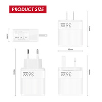 Adaptor Pengisian Cepat 36W 2USB 2 Port Tipe-C dengan Perlindungan Sirkuit Pendek untuk Android/iOS Colokan US/UK/EU Input 0.5A