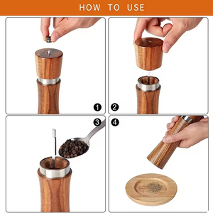 Juego de 2 Molinillos de Sal y Pimienta de Madera con Ajuste de Grosor, Juego de Molinillos de Pimienta Manuales con Cuchara de Madera - Product Image 3