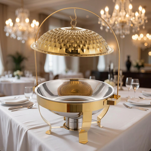 Chauffe-Plat Rond en Acier Inoxydable Doré avec Couvercle Dôme Suspendu – Réchaud de Buffet de Luxe pour Hôtels et Traiteurs - Product Image 4