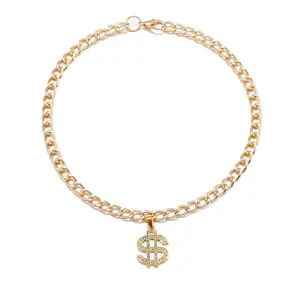 Collar con colgante de aleación de diamantes de imitación, cadena de oro de dólares, joyería de lujo europea y americana, collar para perro y mascota - Product Image 3