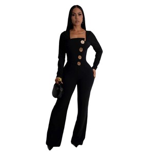 <span class=keywords><strong>Tuta</strong></span> sportiva Casual elegante da <span class=keywords><strong>donna</strong></span> con <span class=keywords><strong>maniche</strong></span> <span class=keywords><strong>lunghe</strong></span> larghi bottoni larghi Body rosso e nero tute in tinta unita alla moda - Product Image 6