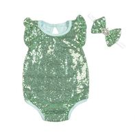 Vêtements pour bébés et tout-petits en coton, couleur unie, paillettes, combinaison pour nouveau-né avec bandeau
