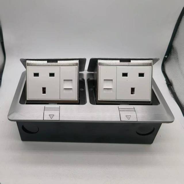 MADDN Home Durable Aluminum Alloy Stainless Steel 13A Slow Pop up Dual UK Plug Computer LAN Port British Floor Socket