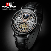 Montre automatique à remontage automatique TEVISE pour homme, montre de luxe squelette avec phases solaires et lunaires, étanche 3ATM