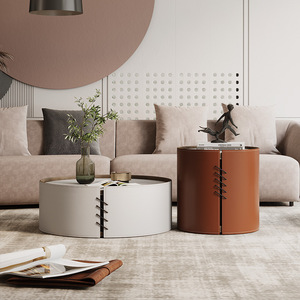Table basse convertible moderne blanche et orange Meubles Foshan pour salon maison en bois, verre et pierre - Product Image 6
