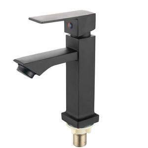 Robinet de lavabo moderne noir carré monotrou monocommande à eau froide avec cartouche céramique, à poser sur le plan - Product Image 1