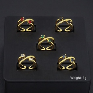 New Arrival 24K Gold Plated Brass <b>Open</b> Cross <b>Ring</b> Fashion Design Zircon <b>Rings</b> for Women-for Engagement Gift or Party - Product Image 1