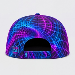Casquette de golf Cyber Neon Grid Rose Bleu Imperméable avec Patch PVC et Cordon, Snapback 5 Panneaux Perforée Respirante Streetwear Homme Femme - Product Image 4
