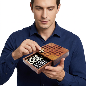 Jeu d'échecs et de dames en bois CH avec pièces métalliques, rangement en tiroir, design imitation antique écologique - Product Image 1