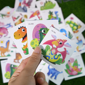 Autocollants de tatouage à transfert d'eau à paillettes motif dessin animé pour enfants, mignons petits dinosaures, <span class=keywords><strong>film</strong></span> d'eau, pour l'approvisionnement transfrontalier - Product Image 2