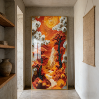Impresión HD de Paisaje Forestal Rojo Anaranjado Moderno, Decoración para el Hogar, Sala de Estar, Hotel, Arte de Pared Interior, Pintura de Porcelana de Cristal
