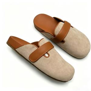 Faux Suede <b>Closed</b> <b>Toe</b> Slides With Strap Closure Comfortable Flat Sandals Solid Color All Seasons PU Outsole - Product Image 4