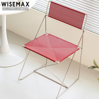 WISEMAX FURNITURE Chaise de restaurant rapide de haute qualité en métal noir empilable Chaise à dossier en maille pour café et boutique