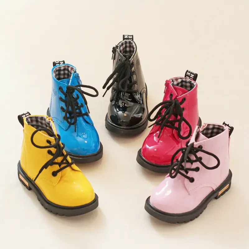 S1011 Wholesale Children Winter PU Leather Waterproof Shoes Toddler Shoes Soft Unisex Zipper Cotton Martin Kids Snow Boots