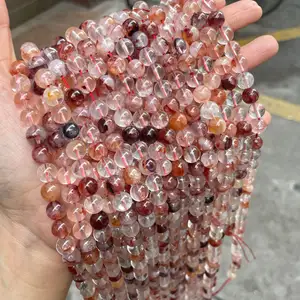 Natural Cola Vermelha Flor Loose Beads Quartzo Fogo Romântico Natural Gemstone Beads Para Jóias Pulseira Diy