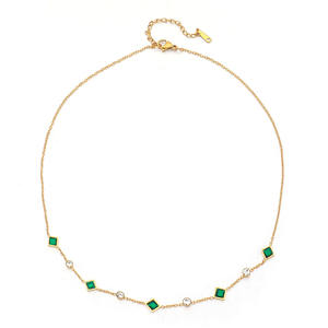 Fashion Stainless Steel square <strong>Geometric</strong> Beaded <strong>Japanese</strong> and Korean Style Titanium Steel Necklace - Product Image 4