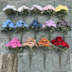 Vente en gros de roses <span class=keywords><strong>Floyd</strong></span> à 9 têtes, tissu pour décoration de mariage, couleur automne, fleurs artificielles, rose rouge pour la Saint-Valentin - Product Image 5