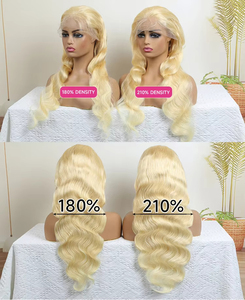 Perruques en cheveux humains brésiliens vierges Remy de haute qualité 100% blondes 613 pour Lace Front 13X4 200% de densité longues perruques ondulées pour - Product Image 2