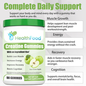 OEM ODM Sour Green Apple Creatine Gummies Muscle Building Energy Boost Recovery Aid Non GMO Vegan Gummies - Product Image 4