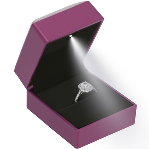 High End Brushed Leather Right Angle Flip Cover with LED <b>Light</b> Jewelry Box, Ring to Ring Jewelry Packaging Box Wholesale - Product Image 1