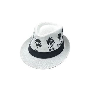 Wholesale Tropical Straw Fedora Palm Tree Pattern Trilby <b>Hat</b> <b>for</b> Vacation Beach - Product Image 4