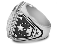 Bagues de champion de football fantaisie personnalisées en argent, style trophée, avec design 3D, faible MOQ