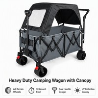 Chariot pliant robuste avec auvent, chariot de plage, chariot utilitaire avec freins, chariot de camping portable et pliable