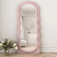 Miroir Ondulé sur Pied Pleine Longueur, Cadre en Velours Décoratif Moderne Vintage, pour Salon Chambre à Coucher