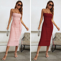 Robe de soirée moulante mi-longue sans manches en polyester avec empiècements en résille, style noble européen et américain, collection Printemps-Été