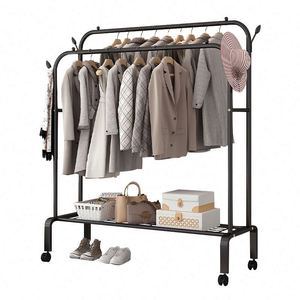NOUVEAU Porte-<span class=keywords><strong>vêtements</strong></span> double <span class=keywords><strong>sur</strong></span> <span class=keywords><strong>roulettes</strong></span>, design simple et tendance, pour suspendre les <span class=keywords><strong>vêtements</strong></span>, noir - Product Image 5