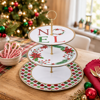 Nampan Kue & Camilan Natal 3 Tingkat Melamin dengan Logo Kustom untuk Pertukaran Kue & Pojok Minuman di Hari Raya