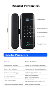 Serrure de porte intelligente TUYA WIFI & pour déverrouillage à distance sur le cloud, empreinte digitale, clé, mot de passe, <span class=keywords><strong>carte</strong></span>, biométrique, serrure de porte en verre - Product Image 6