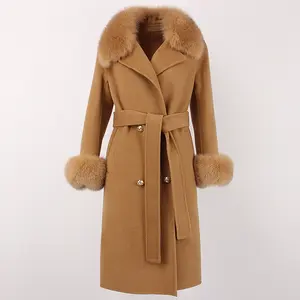 OFTBUY 2023 cappotto lungo in lana modellante autunno inverno giacca donna doppio petto cintura soprabito Streetwear