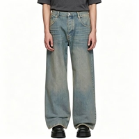 Jeans en denim vintage délavé coupe droite pour homme, qualité supérieure, vente en gros, printemps-automne