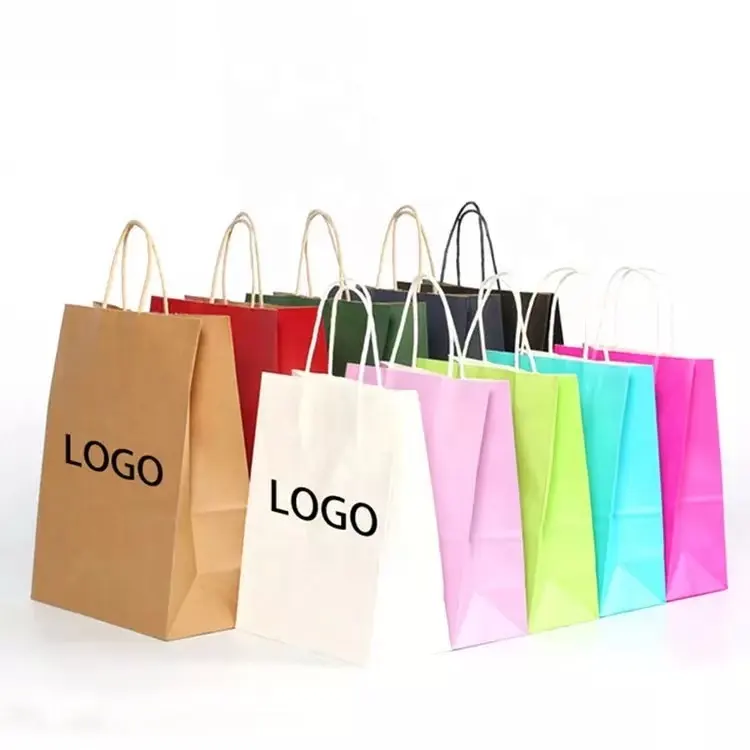 Oem Company Custom Printed Your Own Logo White Brown Kraft Gift Craft Shopping Paper Bag With Handles