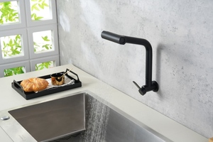 Grifo de Cocina Monomando de Latón de Diseño Moderno con Válvula de Cerámica; Acabado Negro Mate Montado en la Pared para Agua Fría, Ideal para Hoteles y Centros Comerciales - Product Image 6