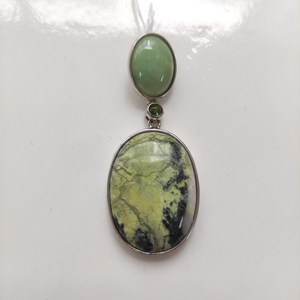 Pendentif ovale en argent 925 avec serpentine et quartz aventurine verte - Product Image 1