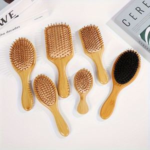 Bamboo Wood Paddle <b>Detangling</b> Custom Logo Hair <b>Brush</b> Manufacturer with Air Cushion <b>Brush</b> Bamboo Bristle Paddle <b>Brush</b> for Women - Product Image 4