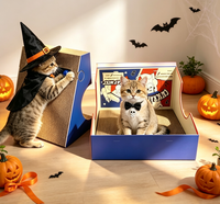 Maison à chat transformable en forme de L pour Halloween, en carton ondulé, avec jouet à bille roulante, cadeau de fête pour chats d'intérieur