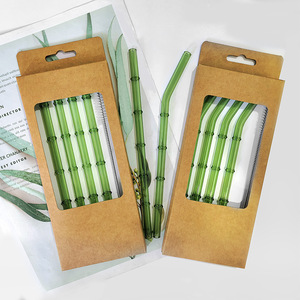 High Borosilicate Glass Straw, Bamboo Glass Straw Set Neutral 4-piece Set