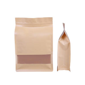 Prêt à expédier 100g 250g 500g Sacs en papier kraft à fond plat avec fenêtre transparente et fermeture éclair pour un usage cadeau - Product Image 2